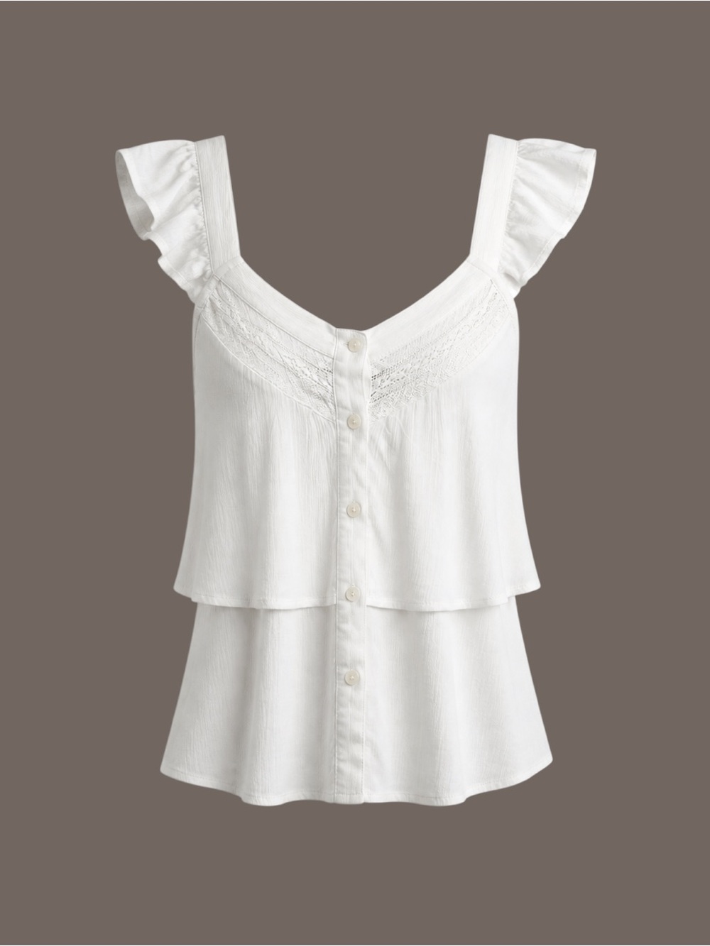 American Eagle Outfitters White Ruffle Button-Front Camisole